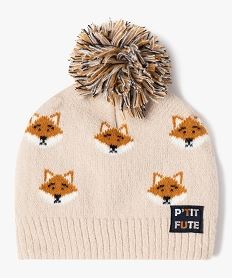 bonnet a pompon a motifs renards bebe beige standardF505901_3
