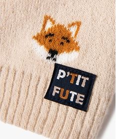 bonnet a pompon a motifs renards bebe beige standardF505901_4
