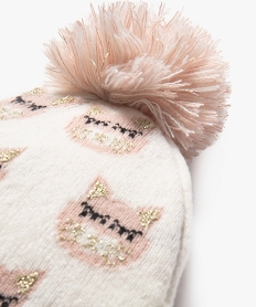 bonnet a pompon imprime chats bebe fille rose standard accessoiresF506001_2