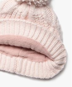 bonnet en maille torsadee doublee polaire avec pompon bebe fille rose standard accessoiresF506101_2