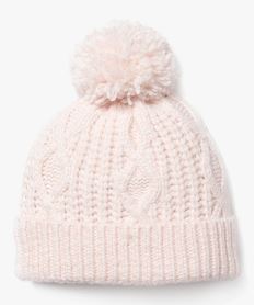 bonnet en maille torsadee doublee polaire avec pompon bebe fille rose standard accessoiresF506101_3