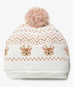 GEMO Bonnet avec doublure polaire à motifs biches bébé fille Beige
