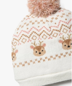 bonnet avec doublure polaire a motifs biches bebe fille beige accessoiresF506201_2