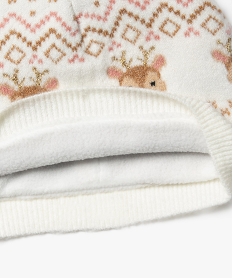 bonnet avec doublure polaire a motifs biches bebe fille beige accessoiresF506201_3