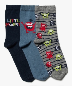 GEMO Chaussettes en coton à motifs garçon (lot de 3) Bleu