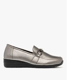 GEMO Mocassins femme confort à talon compensé avec bijou métallique - Hobiz gris standard