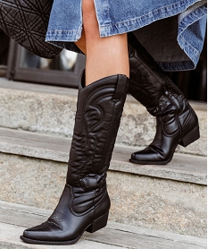 GEMO Bottes femme à petit talon et montantes style santiag noir standard