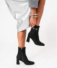 GEMO Boots à talon en suédine avec bijou sur la tige femme noir standard