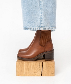 GEMO Boots à talon bloc avec tige en maille côtelée femme Orange