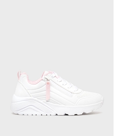 GEMO Baskets basses et légères à épaisse semelle et zip fille - Skechers Blanc