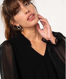 blouse unie avec manches longues en voile femme noir t-shirts manches longuesF646001_2