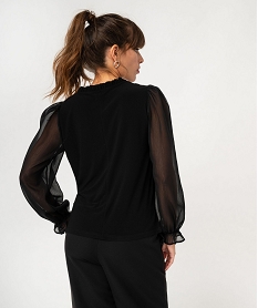 blouse unie avec manches longues en voile femme noir t-shirts manches longuesF646001_3