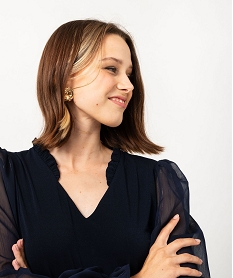blouse unie avec manches longues en voile femme bleu t-shirts manches longuesF646101_2