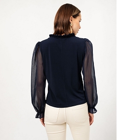 blouse unie avec manches longues en voile femme bleu t-shirts manches longuesF646101_3