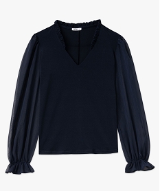 blouse unie avec manches longues en voile femme bleu t-shirts manches longuesF646101_4