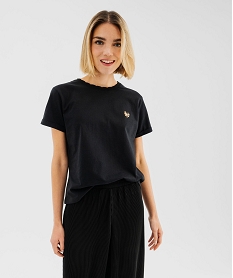 GEMO Tee-shirt manches courtes avec col rond fantaisie femme noir standard