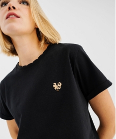 tee-shirt manches courtes avec col rond fantaisie femme noir standard t-shirts manches courtesF656201_2