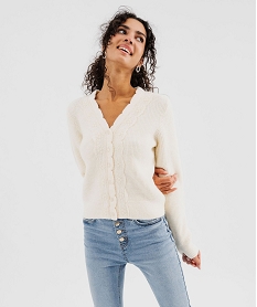 GEMO Gilet court à col V avec dentelle femme Beige