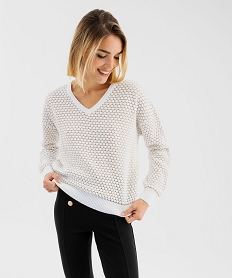 GEMO Pull col V à fil pailleté femme blanc chine