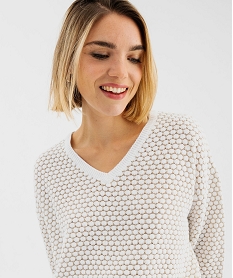 pull col v a fil paillete femme blanc chine pullsF659101_2