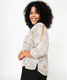 blouse imprimee manches chauve-souris femme grande taille beige blousesF660401_2
