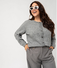 GEMO Gilet lainage avec col rond et boutons fantaisie femme grande taille Gris