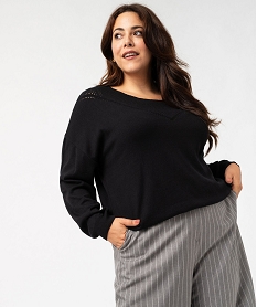 GEMO Pull en fine maille à encolure ajourée fantaisie femme grande taille noir standard