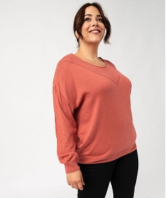 GEMO Pull en fine maille à encolure ajourée fantaisie femme grande taille rose standard