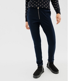 pantalon en maille ajuste a taille elastiquee femme bleu pantalonsF662501_4