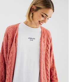 gilet loose en maille ajouree porte ouvert femme rose giletsF666701_2