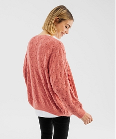 gilet loose en maille ajouree porte ouvert femme rose giletsF666701_3