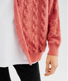 gilet loose en maille ajouree porte ouvert femme rose giletsF666701_4