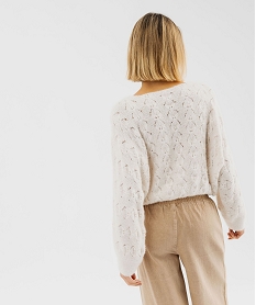 pull loose col v en maille ajouree femme blanc chine pullsF666801_3