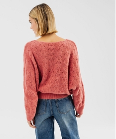 pull loose col v en maille ajouree femme rose pullsF666901_3