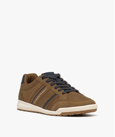 baskets basses a lacets et jeu de matieres homme brunF668501_2