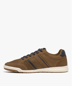 baskets basses a lacets et jeu de matieres homme brunF668501_3