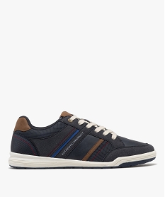 GEMO Baskets basses à lacets et jeu de matières homme Bleu