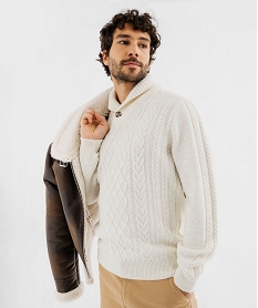 GEMO Pull à col châle et torsades homme Blanc