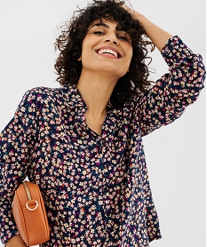 GEMO Chemise fluide fleurie à manches retroussables femme Bleu