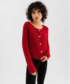 gilet en maille fantaisie a col rond et boutons fantaisie femme rouge giletsF671901_2