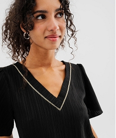 blouse a manches courtes et grand col v en matiere froissee femme noir blousesG378101_2