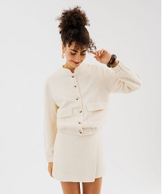 GEMO Blouson en maille bouclette extensible femme blanc chine
