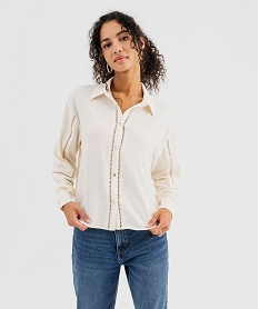 GEMO Chemise aspect crêpe avec détails ajourés pailletés femme Beige