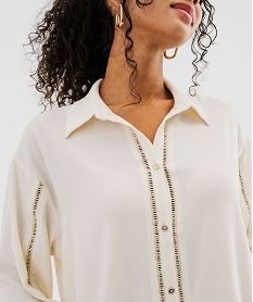 chemise aspect crepe avec details ajoures pailletes femme beige chemisiersG379701_2