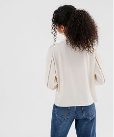 chemise aspect crepe avec details ajoures pailletes femme beige chemisiersG379701_3