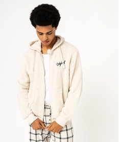 GEMO Veste dintérieur à capuche en maille peluche homme blanc chine