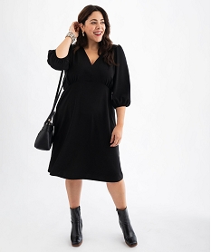 GEMO Robe à col V et manches longues femme grande taille noir standard