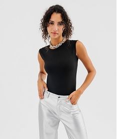 body sans manches en maille extensible femme noir t-shirts manches courtesG406201_2