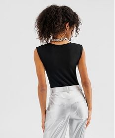 body sans manches en maille extensible femme noir t-shirts manches courtesG406201_3