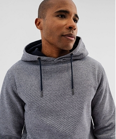 sweat a capuche en molleton raye homme bleu sweatsG408801_4
